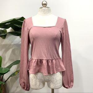 Ritual Mauve Square Neck Balloon Sleeve Ruffle Top